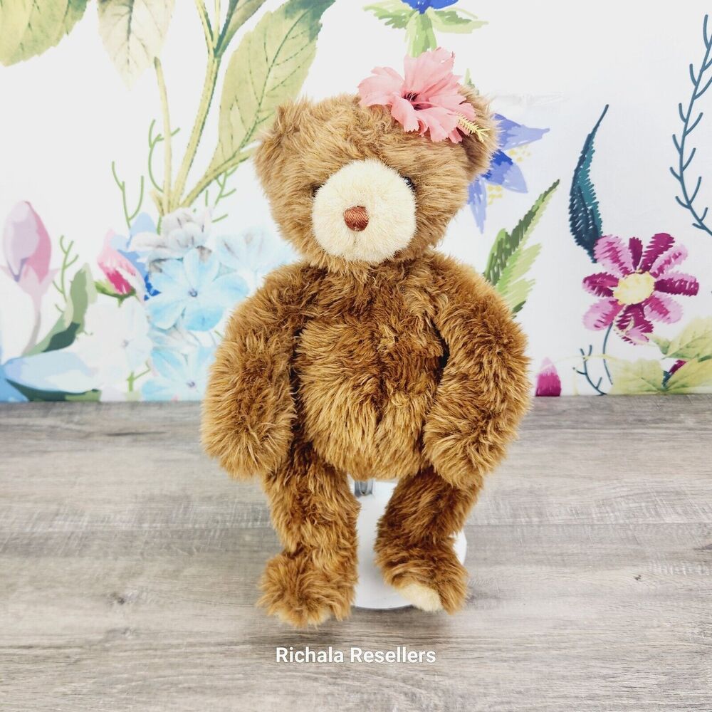 Gund Strudel Brown Teddy Bear Plush 13" Flower Hair Decoration 2378 Vintage HTF